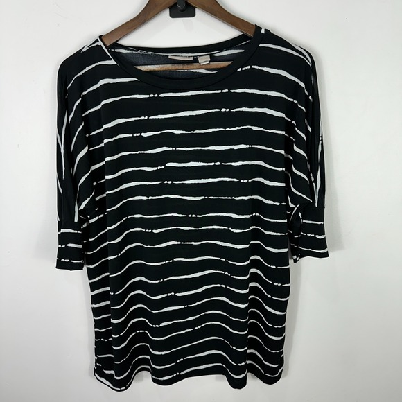 Chico's Top 1 Black Striped Oversized Tunic Boho Minimalist 90s Retro Preppy Med - Picture 1 of 6